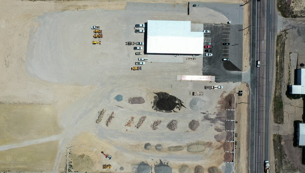 Aerial view of the American Crushing & Aggregates yard in Pueblo